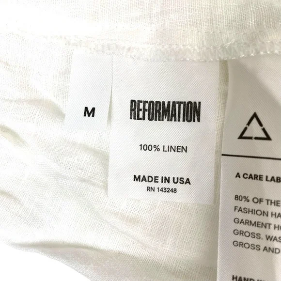 Reformation 100% Linen Ruffled Tie Back Top White Medium - Picture 9 of 12